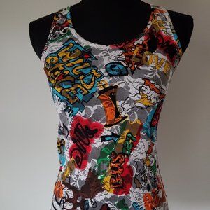 RF graffiti and lace tank top SIZE S